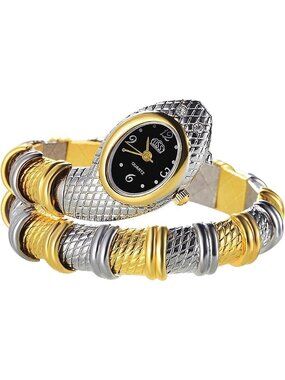 Women's Silver Gold Armband Quartz Hip Hop Wrap Cuff Bracelet Snake Bangle Watch